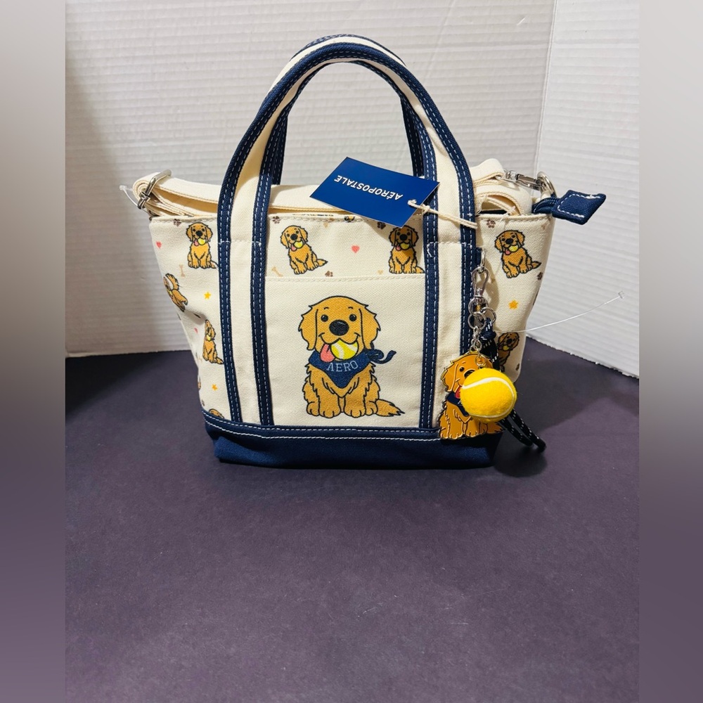 Aero Golden Retriever canvas tote with charms BNWT